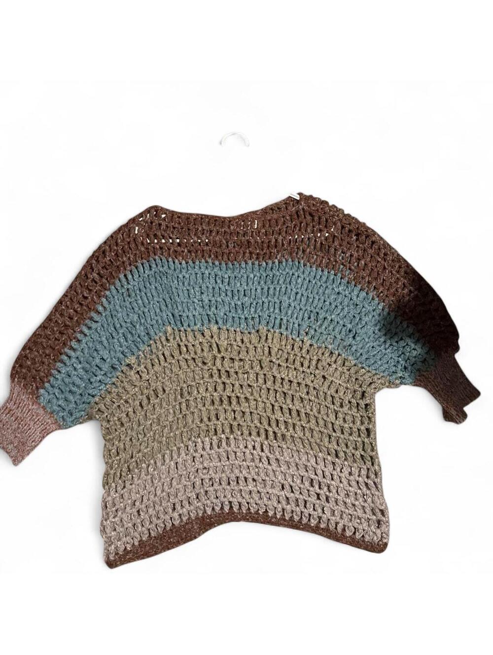 Umgee USA Multicolor Open-Knit Crochet Colorblock Sweater Tunic size 1XL - Picture 7 of 7